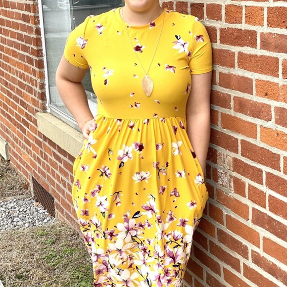 Reborn J Dresses & Skirts - Mustard Floral and Butterfly Dress NWOT